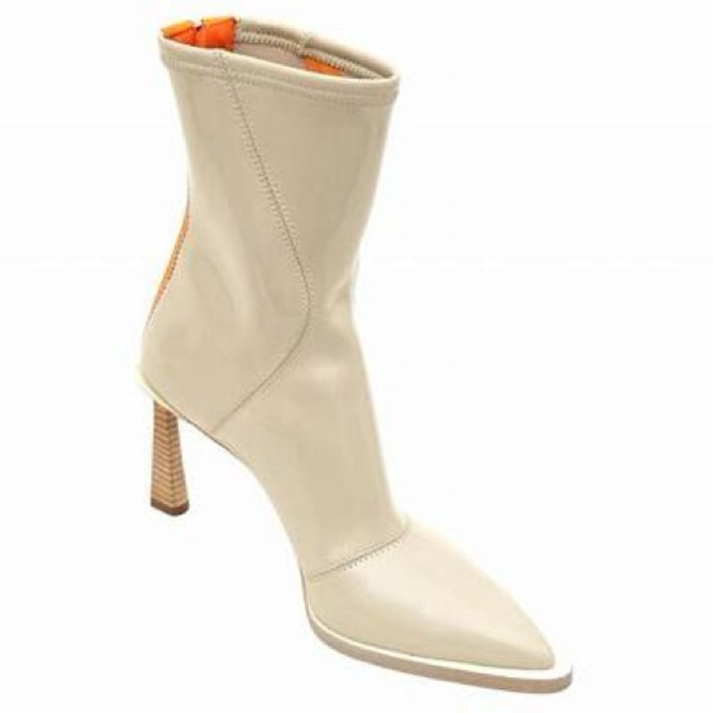 FENDI Ankle Boots Beige Orange Neoprene FFRAME Zipper Wood Heels 38.5